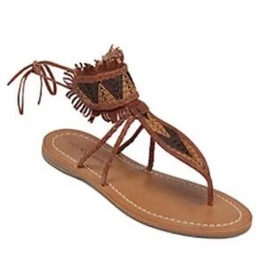 LUCKY Brand Brown LK Alibaster Leather Thong Sandals Size 7.5"